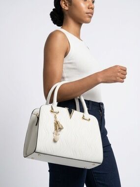 SHEIN White Quilted Satchel with Gold Charm